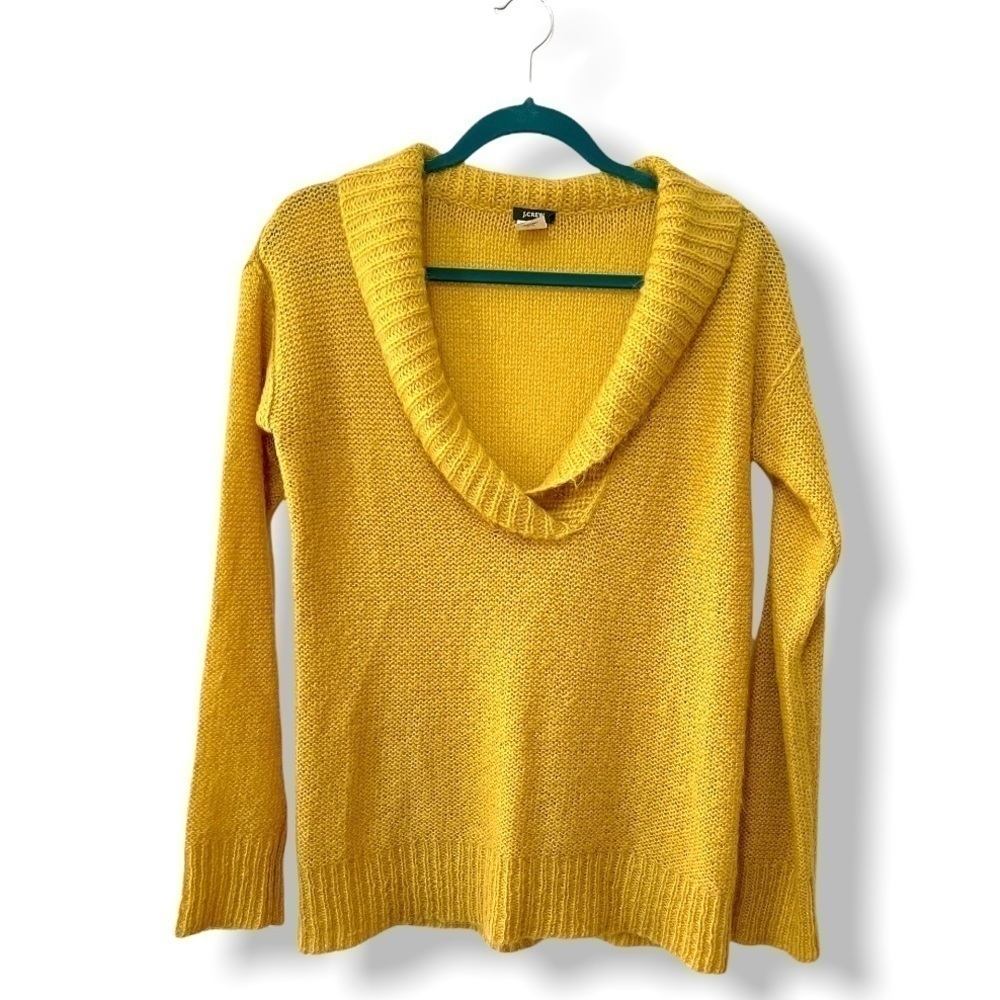 J. Crew Golden Mustard Yellow Mohair/Wool Blend Shawl Collar Womens Sweater